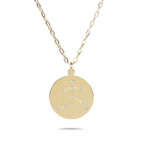 AQUARIUS - 14k Shiny Gold Plated with CZ Stones Zodiac Sign Necklace