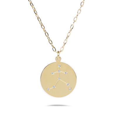 AQUARIUS - 14k Shiny Gold Plated with CZ Stones Zodiac Sign Necklace