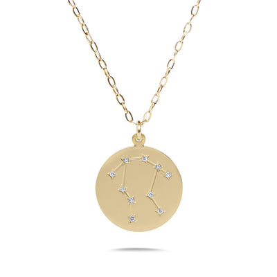GEMINI - 14k Shiny Gold Plated with CZ Stones Zodiac Sign Necklace