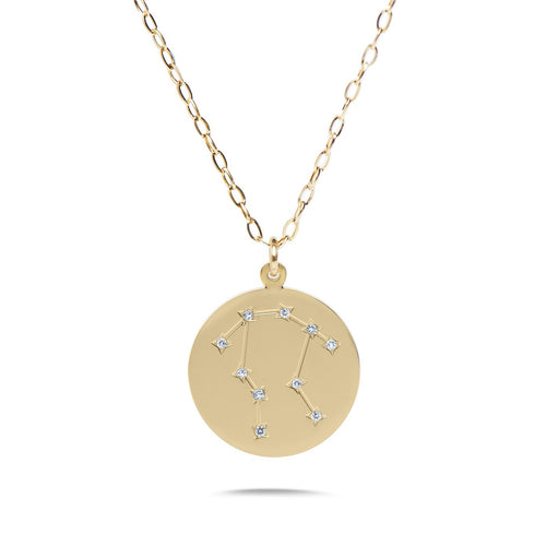 GEMINI - 14k Shiny Gold Plated with CZ Stones Zodiac Sign Necklace