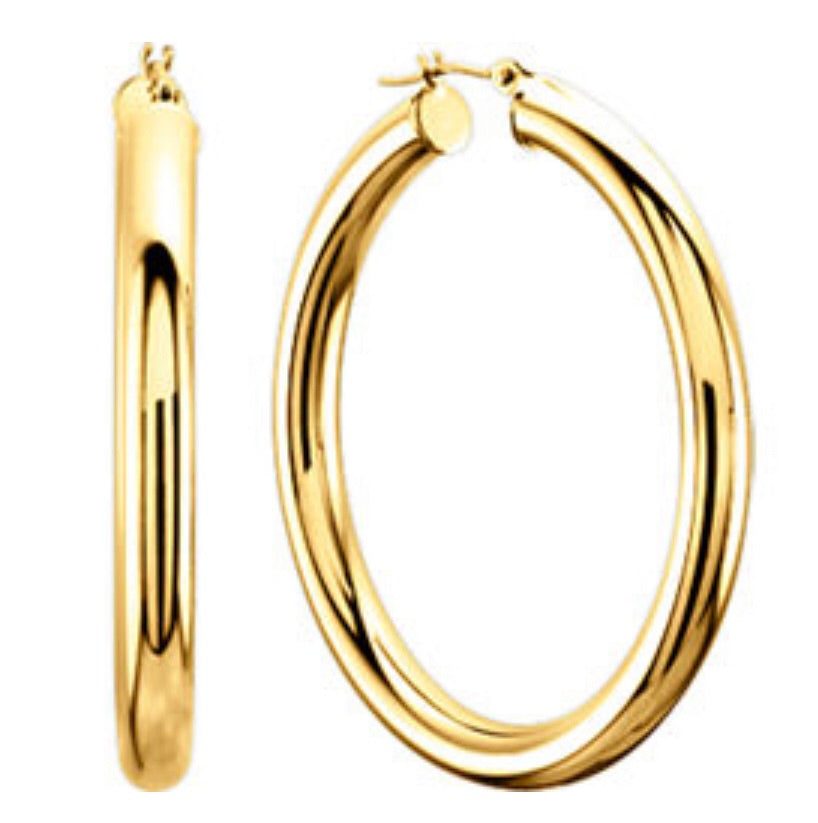 Chubby Latch Back Gold Wide Thick Tube Small Gold Chunky Hoop