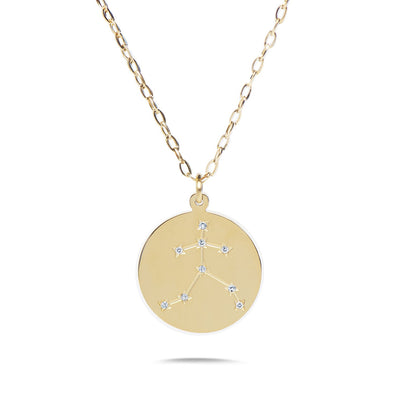 AQUARIUS - 14k Shiny Gold Plated with CZ Stones Zodiac Sign Necklace