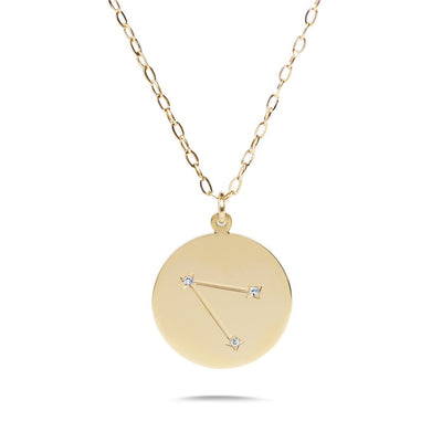 ARIES - 14k Shiny Gold Plated with CZ Stones Zodiac Sign Necklace