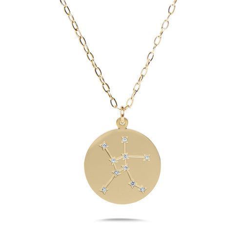 CANCER - 14k Shiny Gold Plated with CZ Stones Zodiac Sign Necklace
