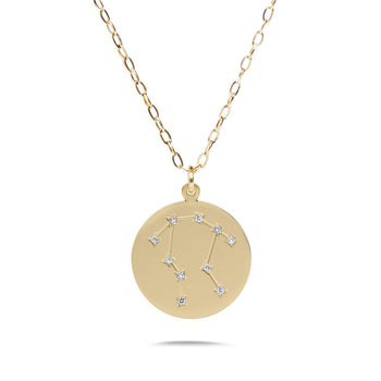 GEMINI - 14k Shiny Gold Plated with CZ Stones Zodiac Sign Necklace