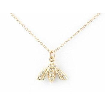 Pave Diamond and Gold Bee Necklace