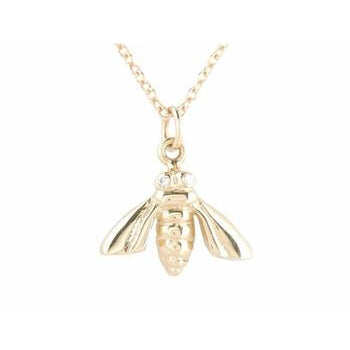 Gold Bee Necklace with Pave Diamond Eyes