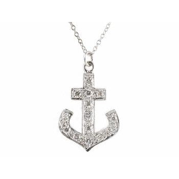 Large Pave Diamond Anchor Necklace