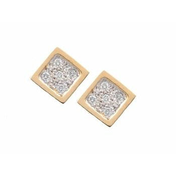 Squares with Gold Ridge and Pave Diamond Center Earrings