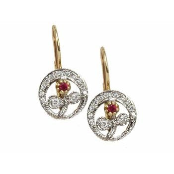 Yellow and White Flowers with Diamond and Ruby Center Earrings