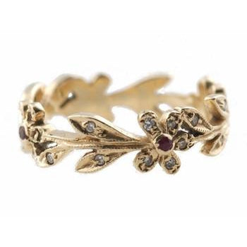 Flower with Diamond and Ruby Center Ring