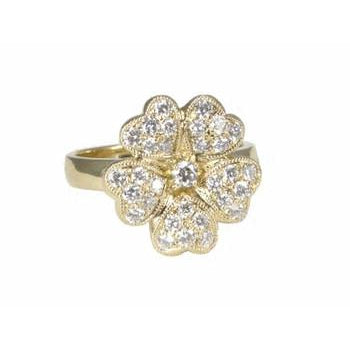 Flower with Pave Diamond Hearts Ring